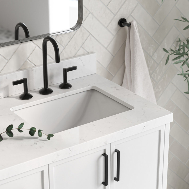 Ariel Kelly 60 Inch Double Rectangular Sink Bathroom Vanity With Carrara Quartz Countertop, White