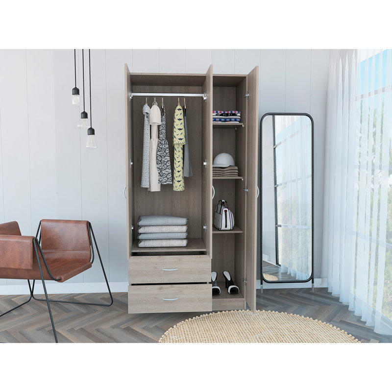 Armoire 2 portes 3 tiroirs Rowaton, Gris clair