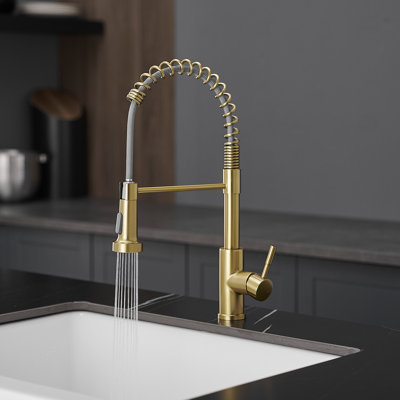 Robinet de cuisine polyvalent en acier inoxydable brossé or pour éviers modernes