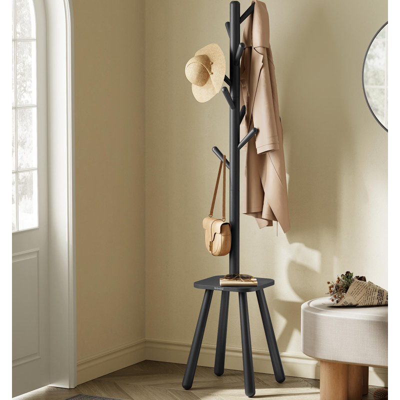Coat Rack with 8 Hooks and Storage Shelf, Ink Black