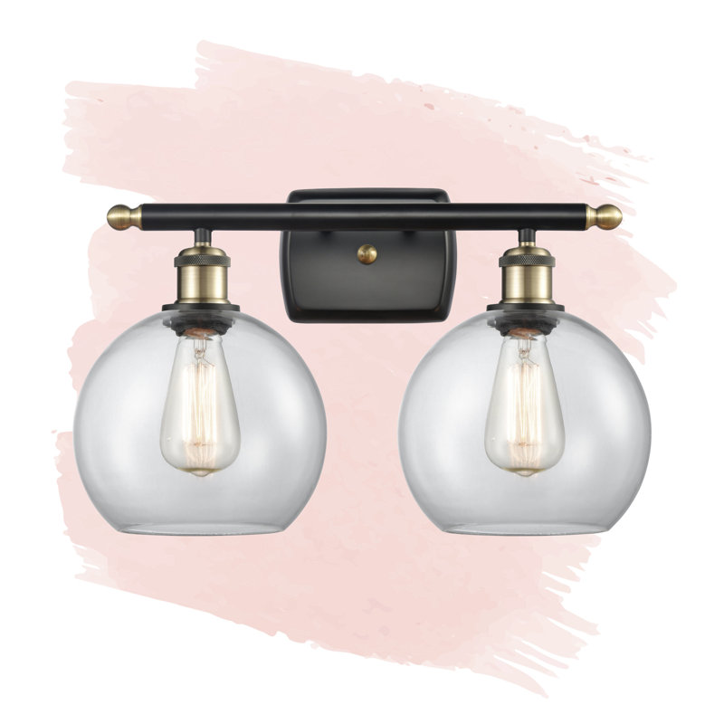 Baptista 2 - Light Dimmable Vanity Light, Clear, 6 Watt Vinage LED Bulb, Black Antique Brass