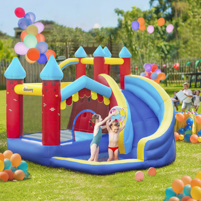 Outsunny Kids Bouncy Castle w/ Slide, Pool, Trampoline, Climbing Wall, Blower