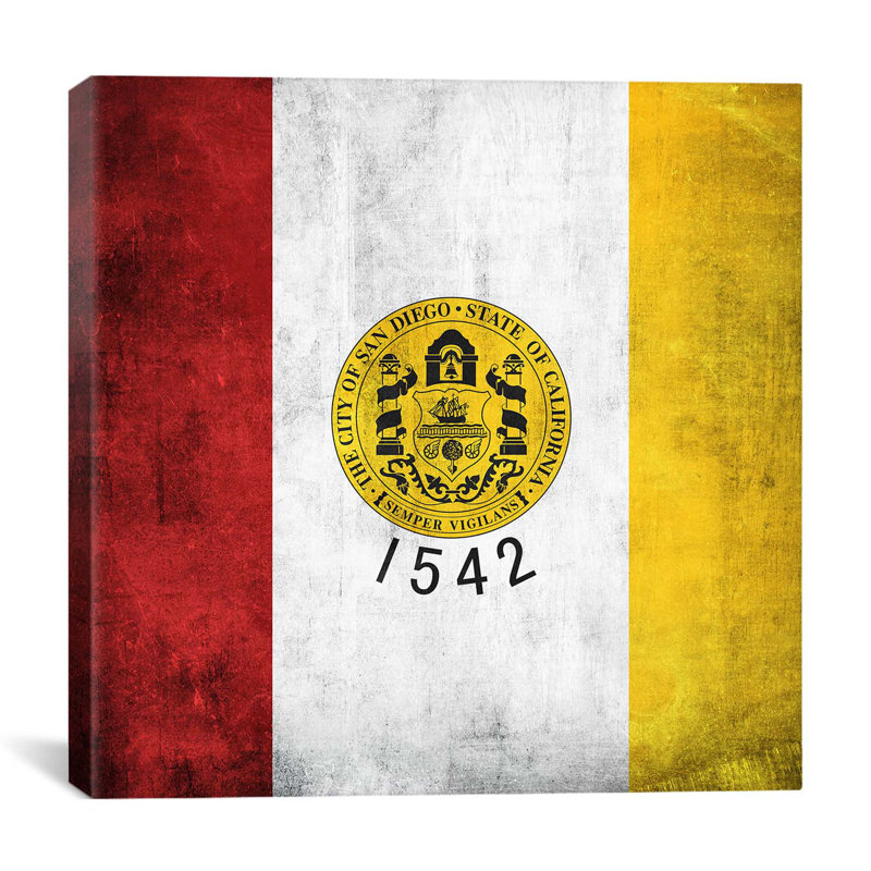 « san diego flag, grunge », impression sur toile, H 12 po x l 12 po x P 0,75 po, Toile tendue, Pas de tapis
