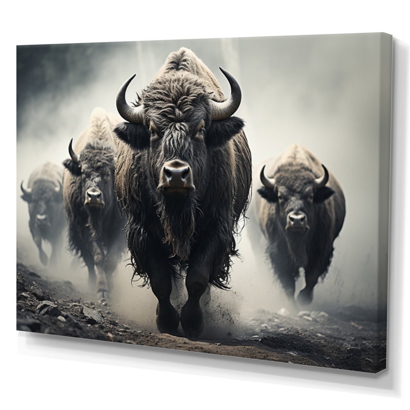 «Gray Buffalo Gentle Guardians I», art mural Buffalo, H 24 po x l 32 po x P 1 po, Toile tendue