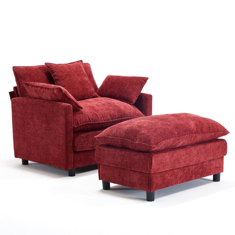 Fauteuil d'appoint rembourré en chenille 39,4 po, fauteuil de lecture pour chambre à coucher, fauteuil de lecture moderne 39,4 po avec repose-pieds