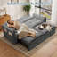 Canapé-lit 73,5 "avec canapé-lit et canapé-lit convertible en velours côtelé 3 en 1 avec chargement USB et porte-gobelets, poche latérale et dossier réglable-29256405