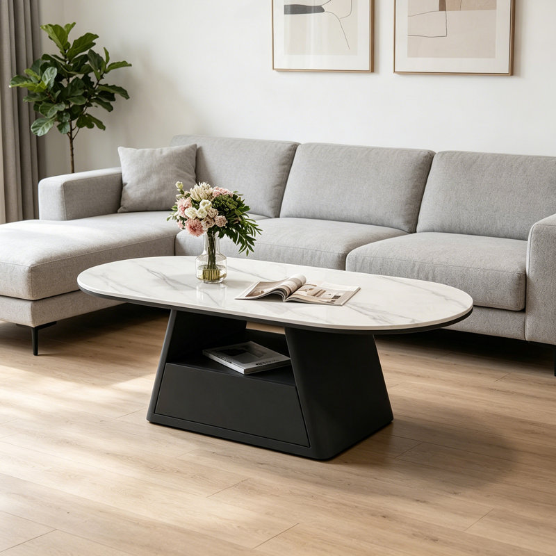 Table basse avec rangement Minimalist, Blanc / Gris, H 15,74 po x L 47,24 po x l 23,62 po, Noir