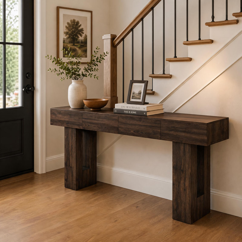 Console avec 2 tiroirs, Wild oak, Bois naturel
