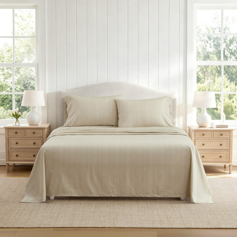 Ensemble de draps en coton Martha Stewart, Lit simple, Medium Beige