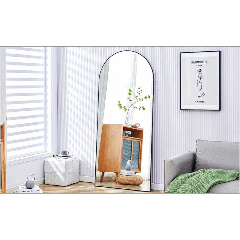 Miroir de maquillage de salle de bain sur pied polyvalent avec support en métal, Noir