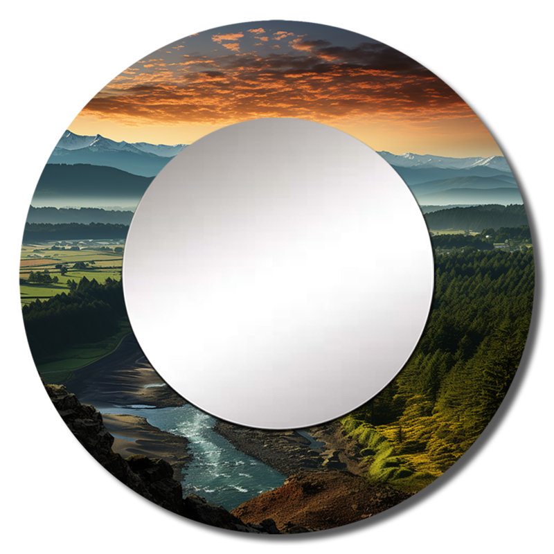 Oregon River Landscape III - miroir mural décoratif moderne, impression sur métal, 36 po x 36 po