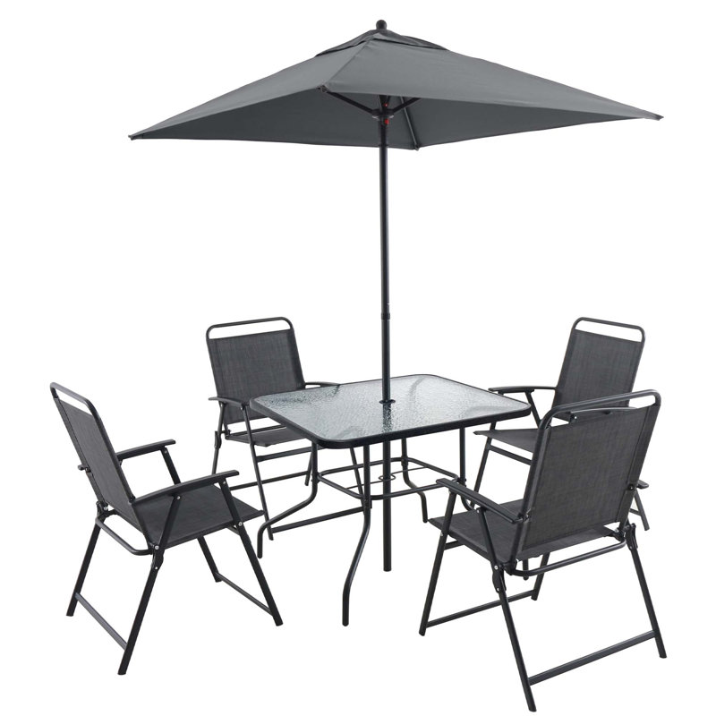 Ensemble de salle à manger d'extérieur pour 4 personnes, ensemble de table et chaises en métal avec parasol