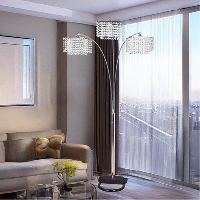 84"H 3-SHADE CRYSTAL INSPIRED ARCH FLOOR LAMP
