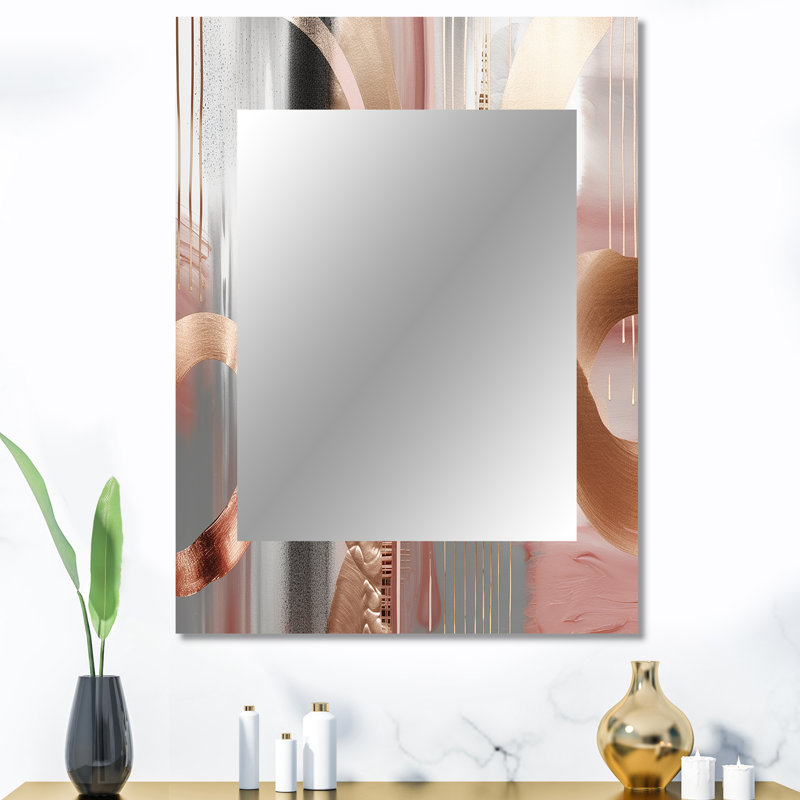 «Pink Rosegold Circle Chaos V» - formes transitionnelles, miroir mural unique, art moderne imprimé sur métal, 40 po x 30 po