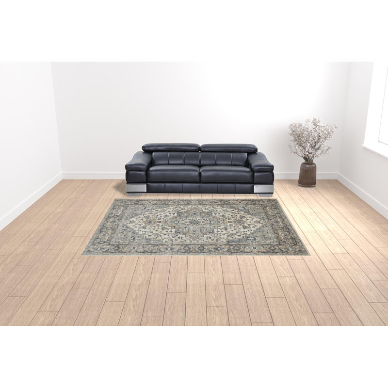 Tapis floral tissé à la machine 9 pi x 12 pi ivoire