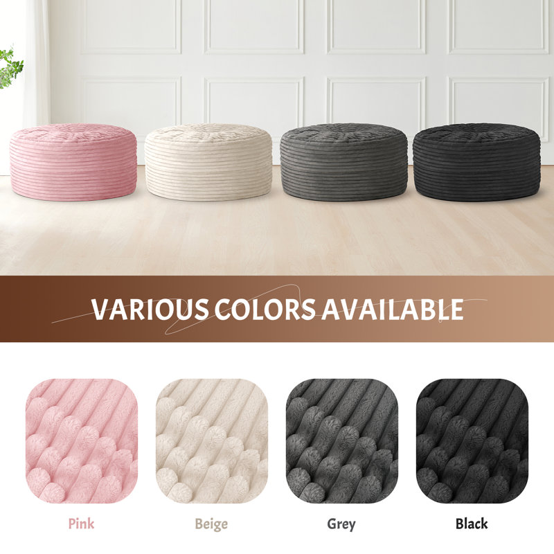 Soft Gauna Bean Bag – Small-Scale Comfort With Rustic Charm, 25.6" H x 43.3" W x 43.3" D , Black Corduroy