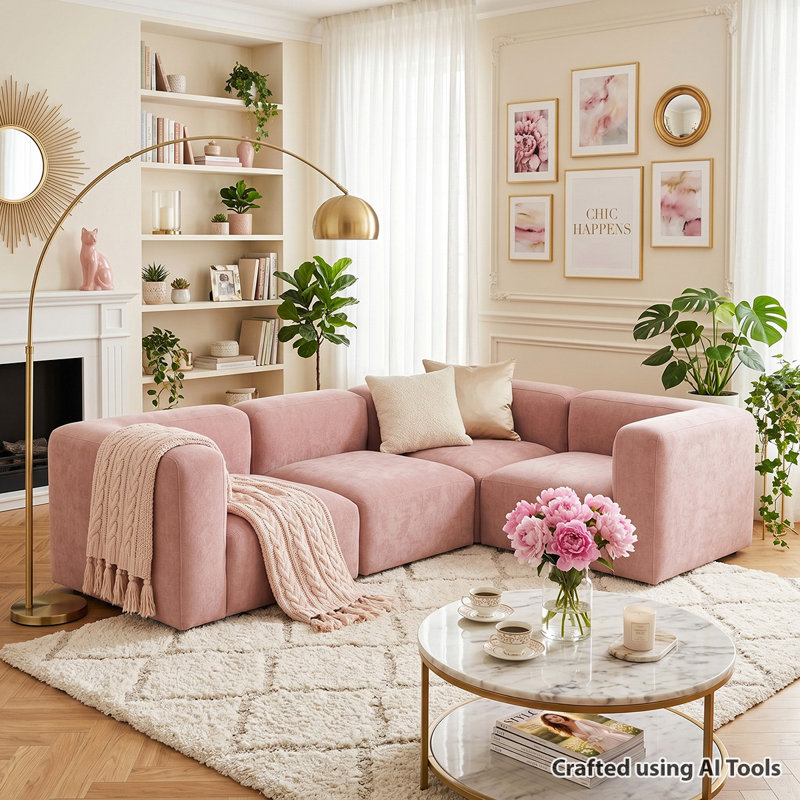 Bouclé 4-Piece Modular L-Shaped Sectional Sofa with Deep Seating