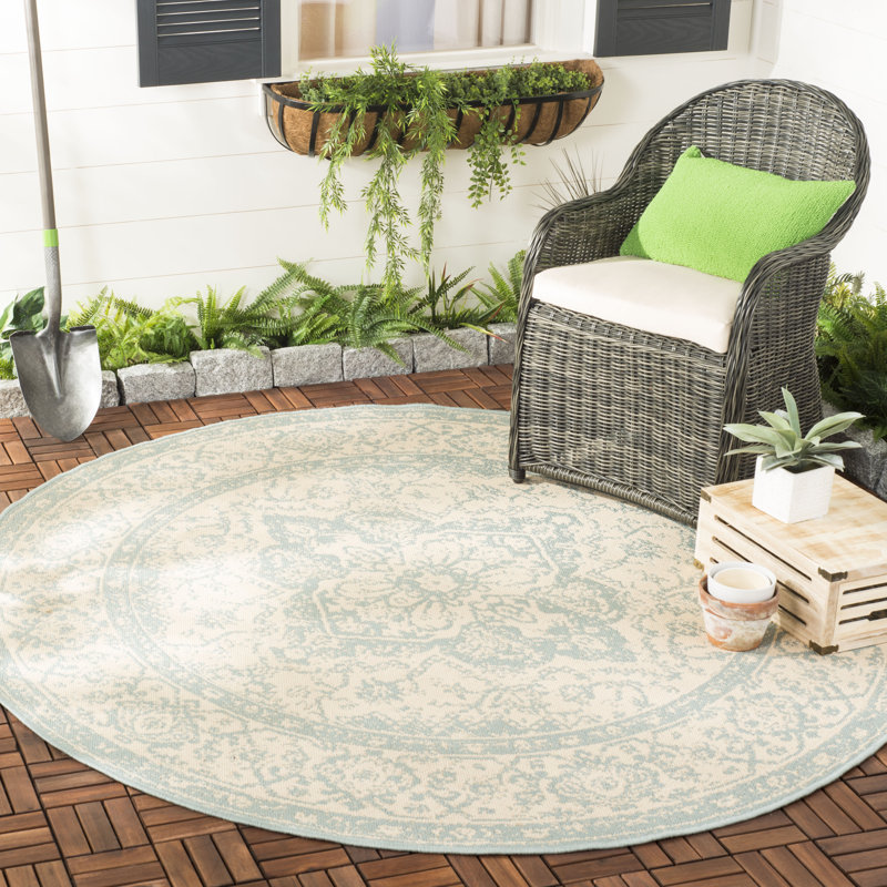 Tapis oriental crème / turquoise Danya, Rond 6 pi 7 po
