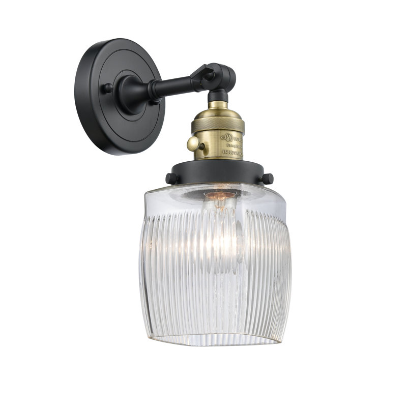 Mireya Armed Sconce, Clear Halophane, 60 Watt Vintage Incandescent Bulb, Black Antique Brass