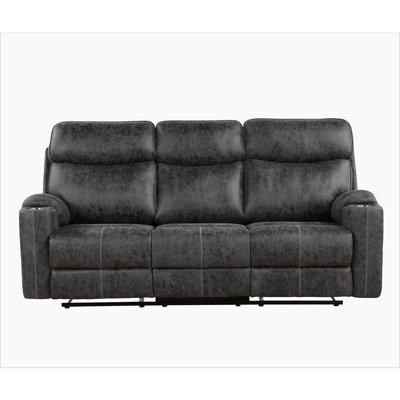 Hirah Dark Gray Microfiber Manual Recliner Sofa with Cupholder Function