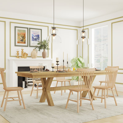 Mid Century Windsor Back Solid Wood Dining Chair, Farmhouse Slat Back Side Chair For Kitchen/Dining Room/Restaurant (Set of 6) 