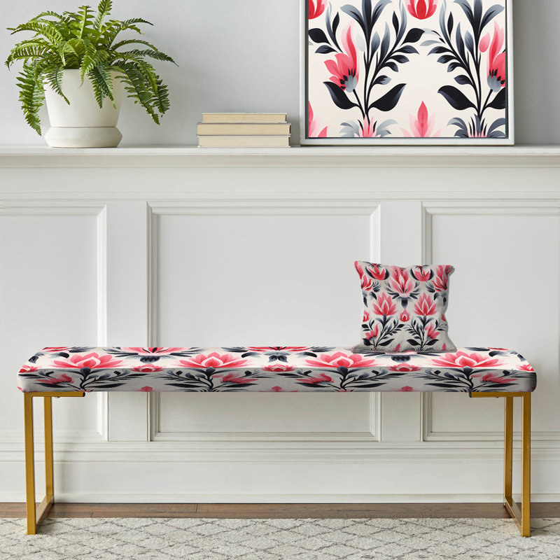Rose et noir Ikat Facade Splendor - Banc rembourré or Ikat