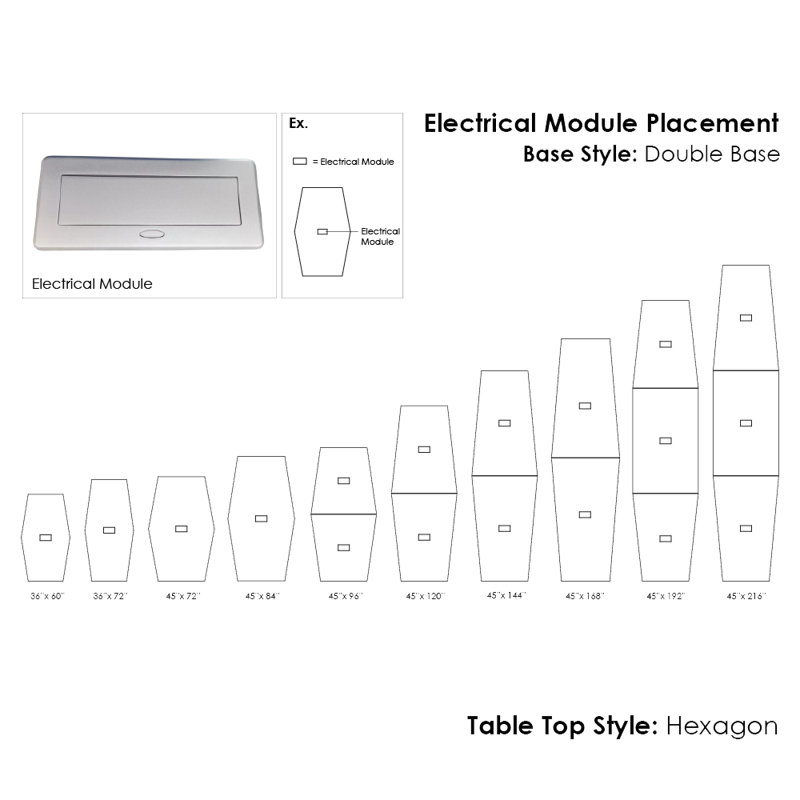 Table de conférence hexagonale avec alimentation et données, Cyprès noir, Noir mat, L 72 po x l 36 po