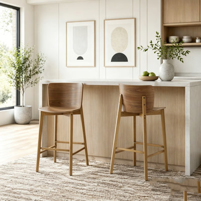 Indoor Wooden Walnut Barstool Set