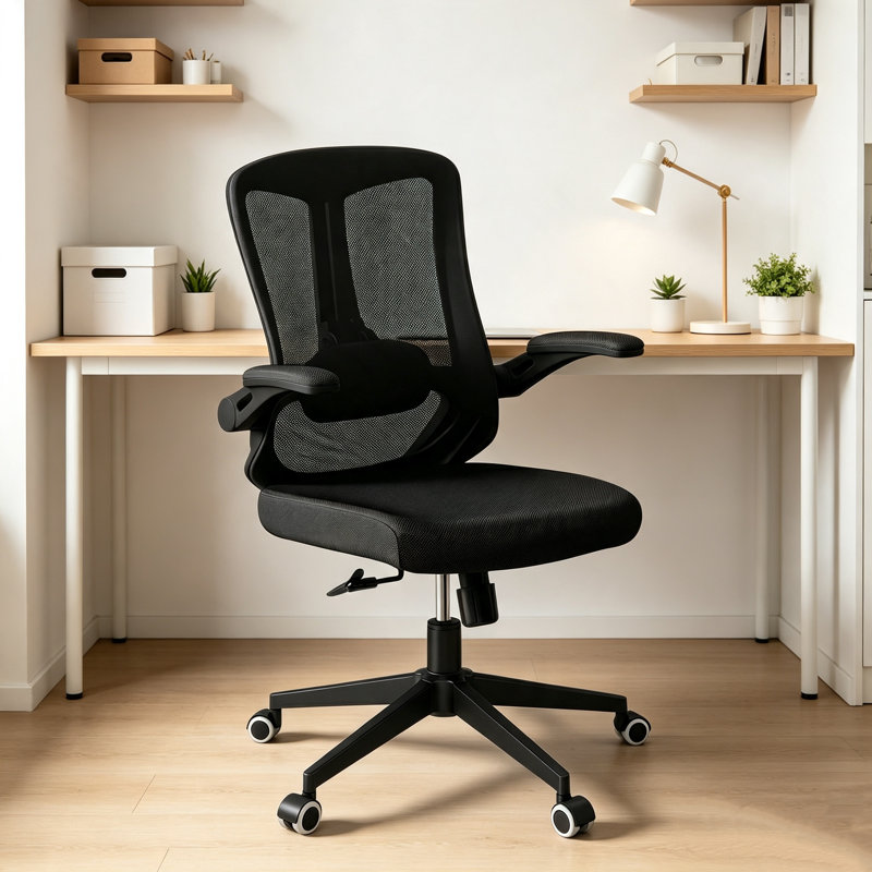 Chaise de bureau ergonomique, appui-tête réglable avec support lombaire et accoudoirs rabattables, Noir