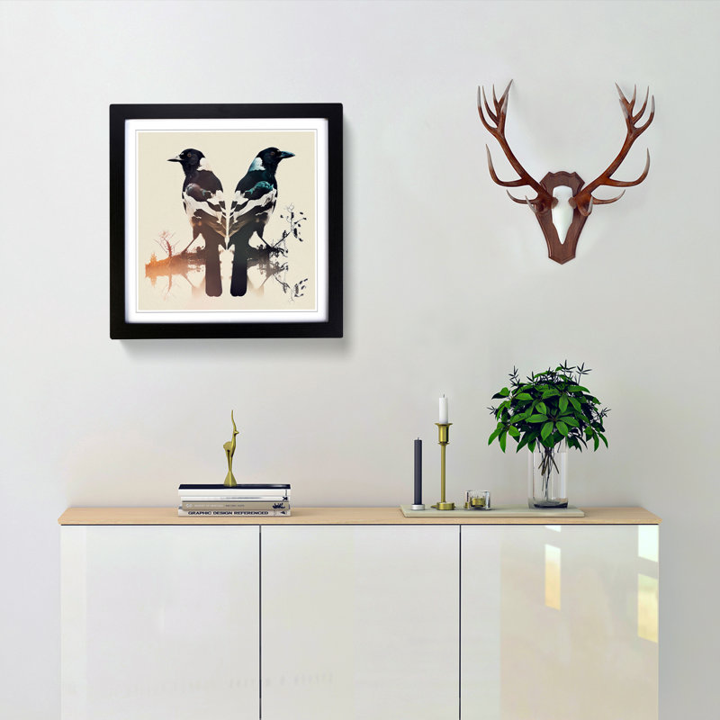 Magpie Double Exposure - Framed Print, Black