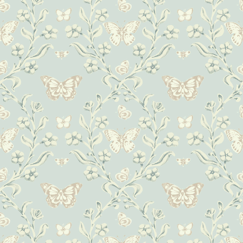 Butterfly Garden - Papier peint, Bleu argenté, Peler et coller, Self-Adhesive