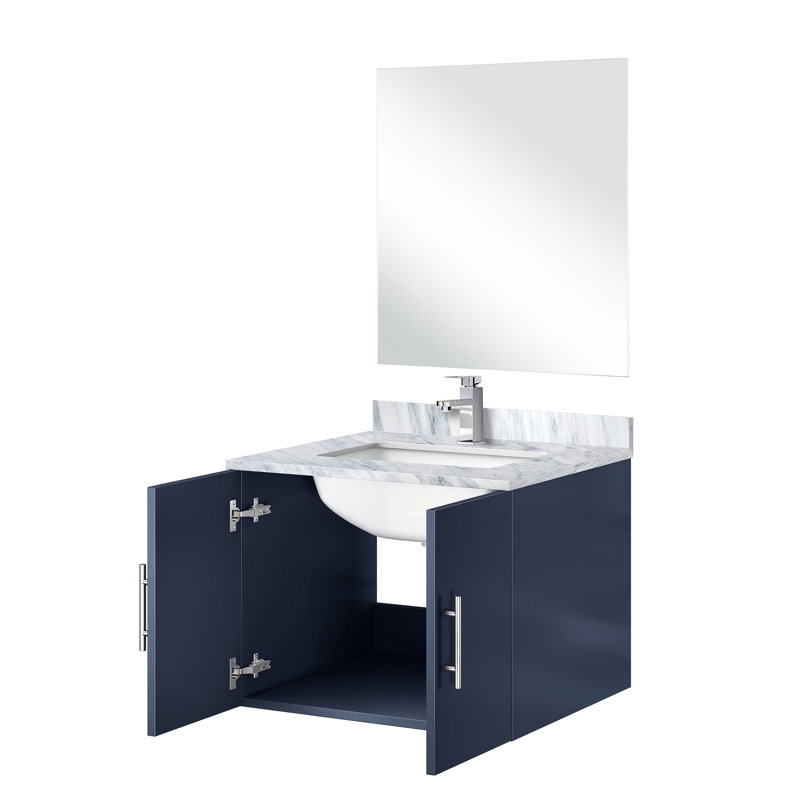24 po L x P 22 po. Meuble-lavabo bleu, comptoir en marbre, miroir et robinet 18 po, résistance aux égratignures et aux taches pour une utilisation à long terme