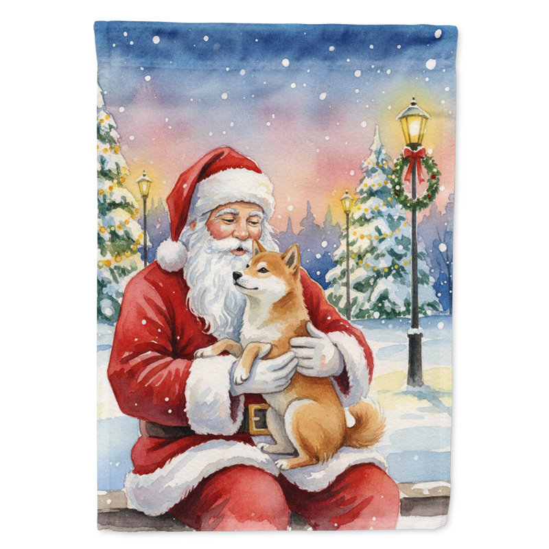 Shiba Inu avec le drapeau du jardin du Père Noël, Taille du jardin, Shiba Inu
