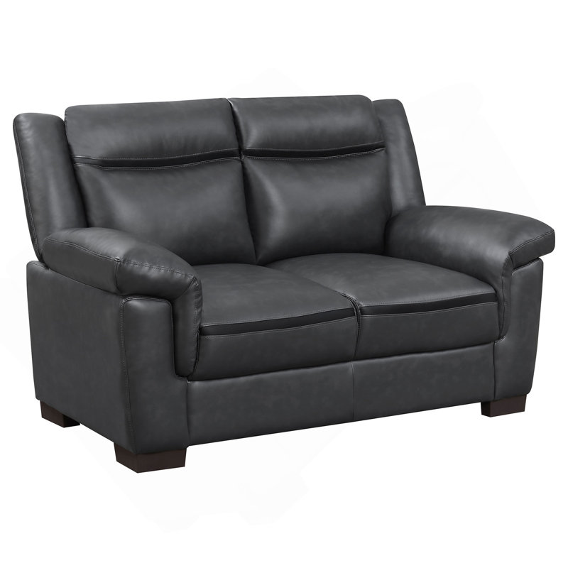 Jacob Grey Contemporary Faux Leather Loveseat With Pillow Top Arms