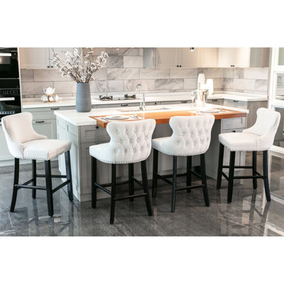 En velours beige, bouton avec rembourrage en mousse pour le coin repas, capitonnage en velours, pieds en bois, garniture, 4 pièces