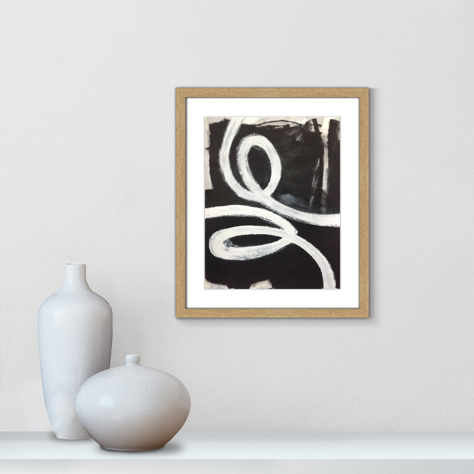 Bronte "Swirly Swirls I" Print, 19" H x 16" W x 2" D, Natural Woodgrain Box Framed, No