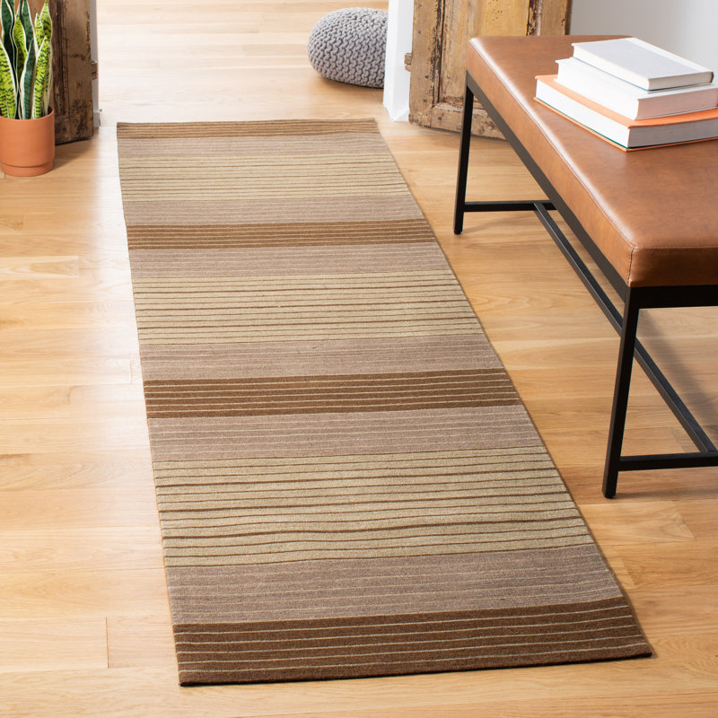 Cruz Hand Loomed Wool/Cotton Striped Rug in Brown/Beige, Runner 2'3" x 8'