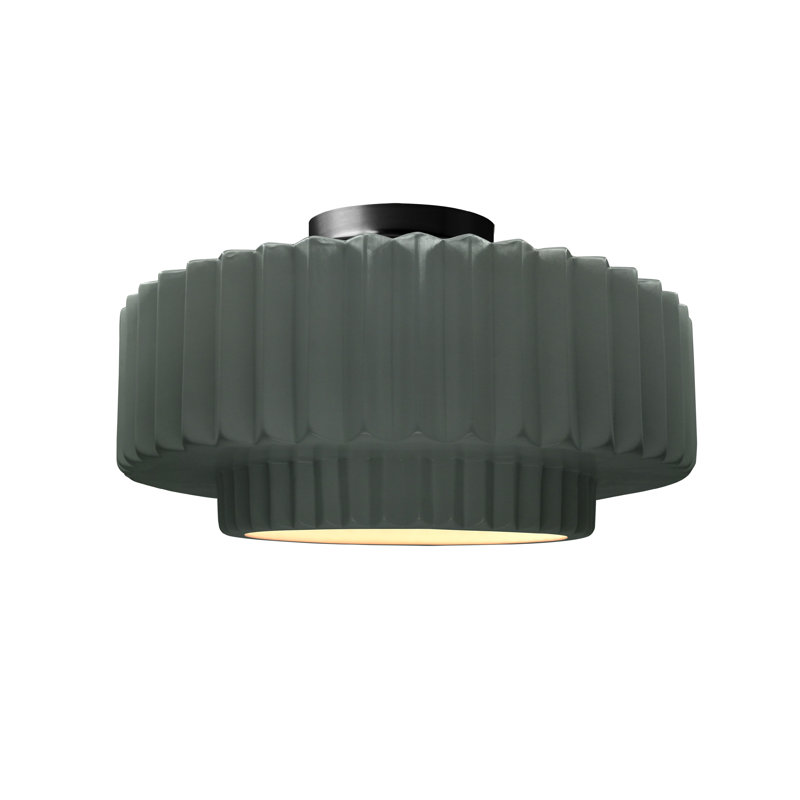 Plafonnier semi-encastré en céramique Radiance, H 7,25 po x l 14,5 po x P 14,5 po, Étain, vert, Noir mat