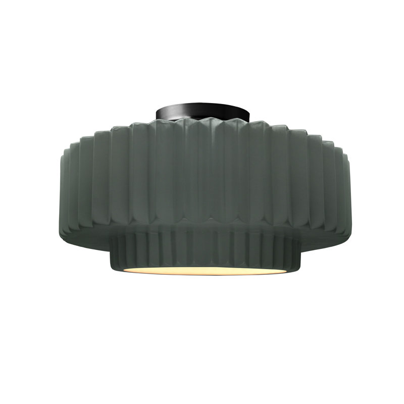 Plafonnier semi-encastré en céramique Wilbury Dottie, Noir mat, H 7,25 po x l 14,5 po x P 14,5 po, Étain, vert