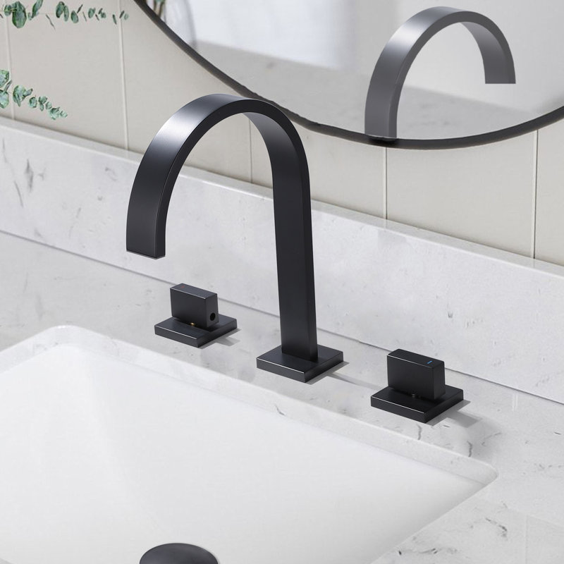 Robinet de lavabo de salle de bain espacé à 2 poignées pour 3 trous, Noir mat, Mécanisme de bonde inclus