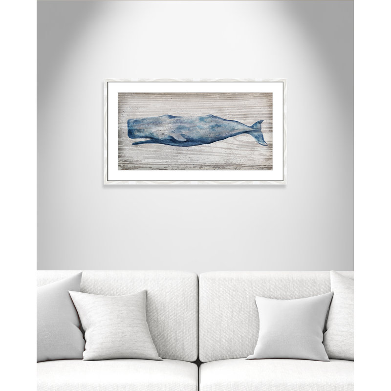Baleine bleue Brannen - reproduction de cadre photo, H 20,5 po x l 35,5 po, Papier dans un cadre photo, White Slim