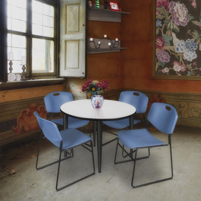 Kahlo Round Breakroom Table Top, Chrome Base & 4 Zeng Stack Chairs