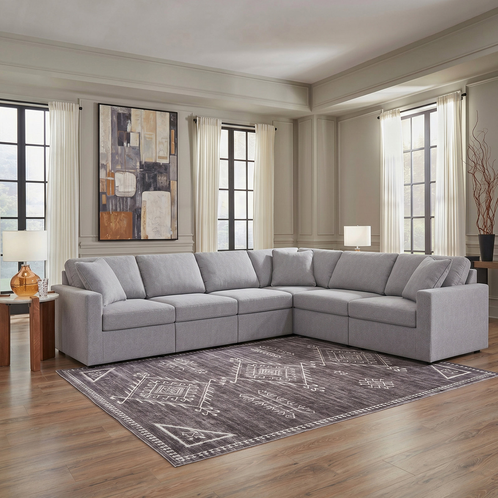 Modular Sectional, Gray Polyester