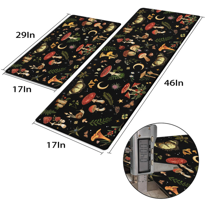 Mushroom Kitchen Mat Set of 2, Cushioned Anti-Fatigue Memory Foam