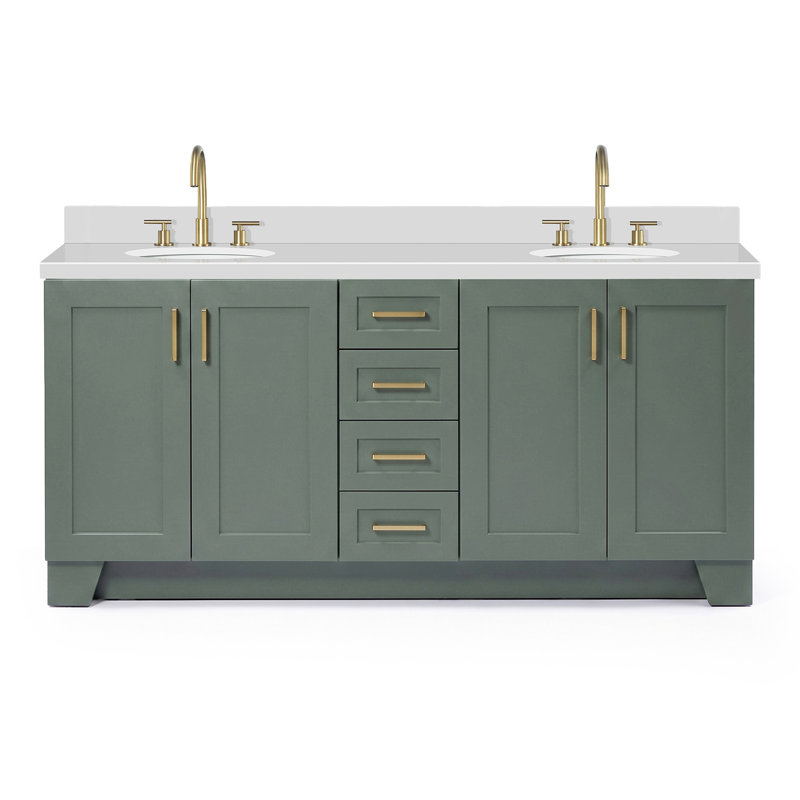 73 IN.  Single Bathroom Vanity, Oval,  White Quartz, Vintage Green