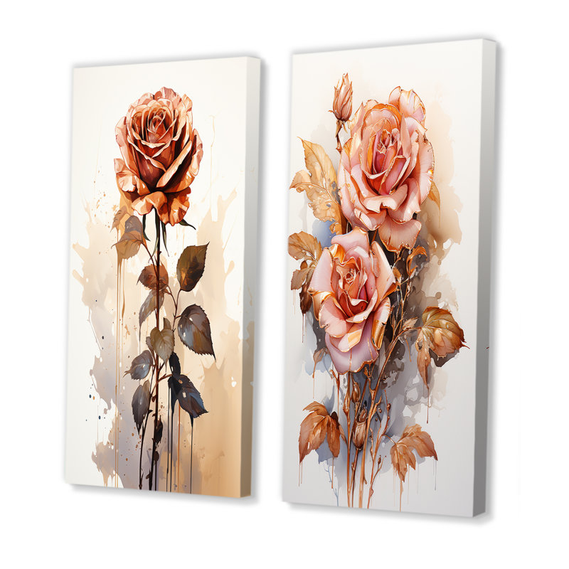 Rose monochromatique Elegance I - ensemble de 2 impressions sur toile roses, Toile tendue, H 28 po x l 25 po