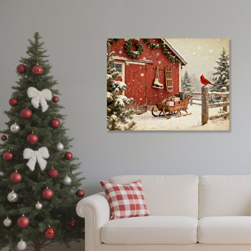 «Winter Barn Scene», art mural, H 16 po x l 24 po