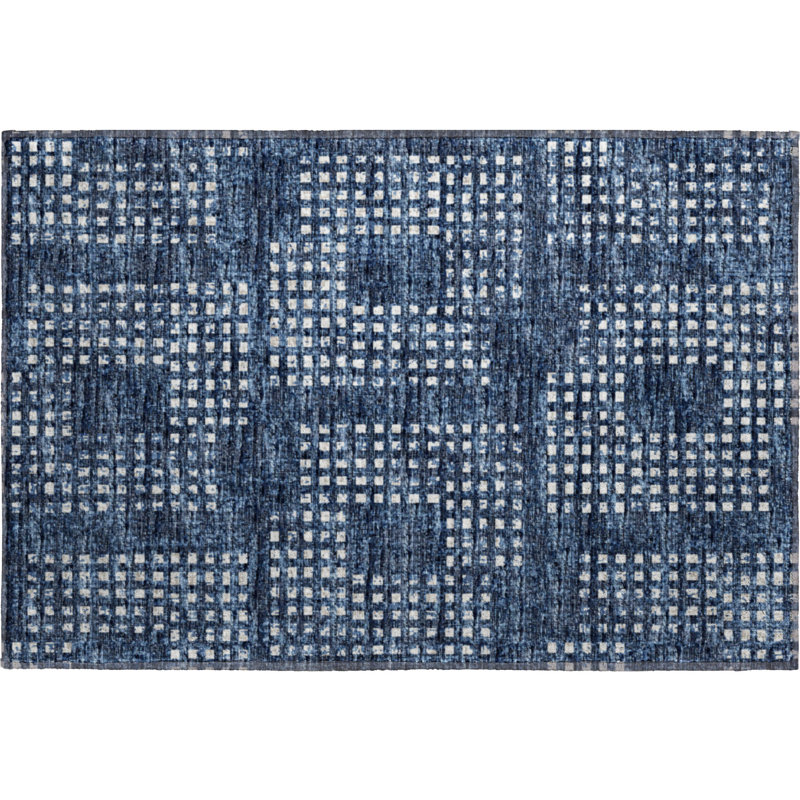 Premium Machine Washable Mayfield AMF33 Geometric Rug, 1'8" x 2'6", Blue