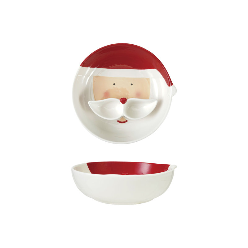Bol en forme de tête de père Noël en céramique peint à la main avec moustache