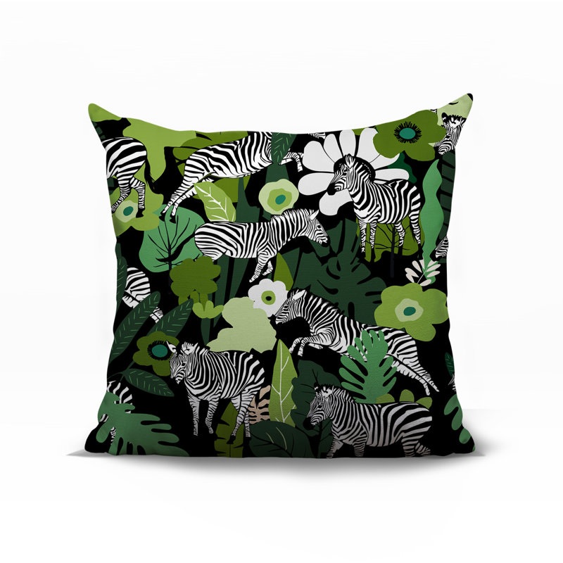 Oreiller carré réversible intérieur / extérieur Mati Zebra, Carré 15 po, Chartreuse